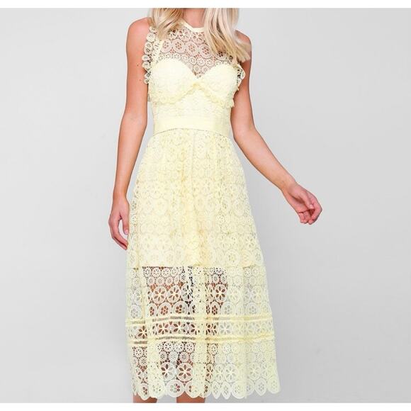 Self-Portrait Dresses & Skirts - Self-Portrait Crochet Halter Dress in Butter Yellow (Size 6)